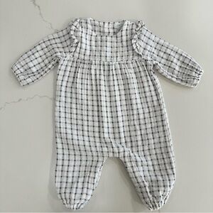 Angel Dear White & Brown Plaid Baby One-Piece Romper